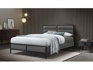5ft King Size Grey Faux leather and Black Metal Marford Bed Frame